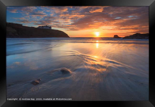 The setting sun at Poldhu Cove Framed Print by Andrew Ray