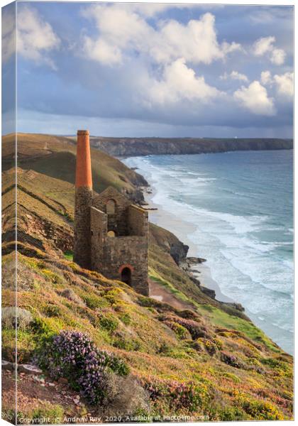 Storm clouds over Towanroath Engine House (Wheal C Canvas Print by Andrew Ray