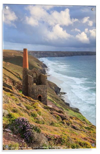 Storm clouds over Towanroath Engine House (Wheal C Acrylic by Andrew Ray