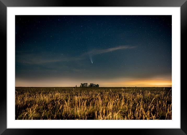 Comet Neowise Stonehenge Framed Mounted Print by Steve Lewis