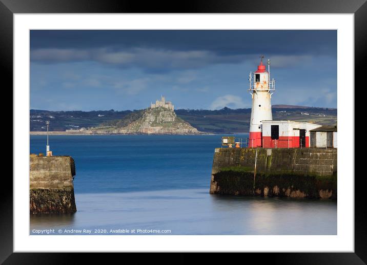 St Michaels Mount from Newlyn Harbour. Framed Mounted Print by Andrew Ray