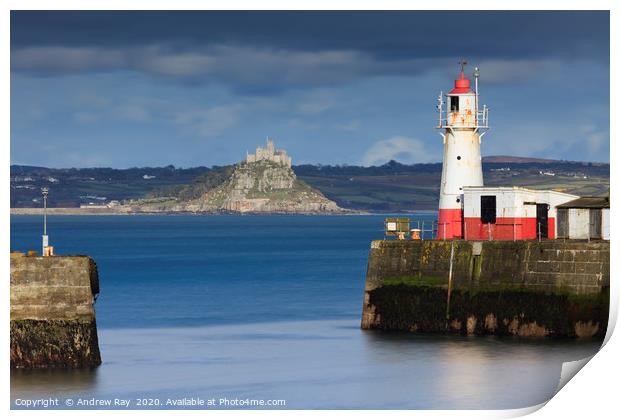 St Michaels Mount from Newlyn Harbour. Print by Andrew Ray