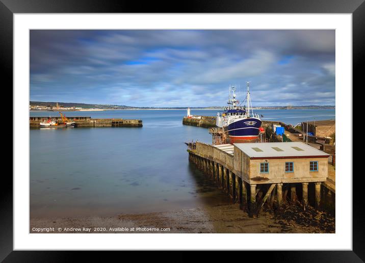 Dry dock view (Newlyn) Framed Mounted Print by Andrew Ray