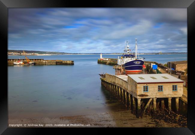Dry dock view (Newlyn) Framed Print by Andrew Ray