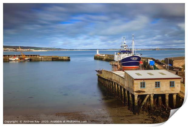 Dry dock view (Newlyn) Print by Andrew Ray