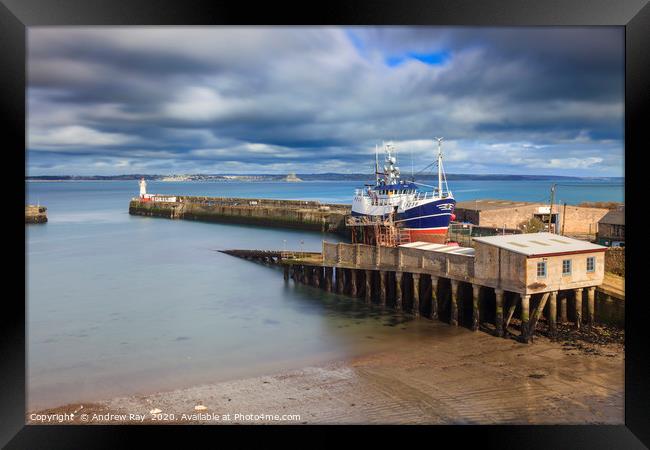 Dry dock at Newlyn Framed Print by Andrew Ray
