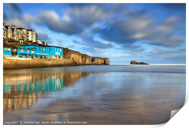 Morning reflections (Perranporth) Print by Andrew Ray