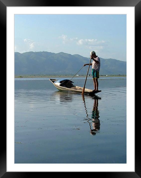 Early morning fisherman on Lake Inle Framed Mounted Print by Serena Bowles