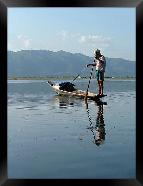 Early morning fisherman on Lake Inle Framed Print by Serena Bowles