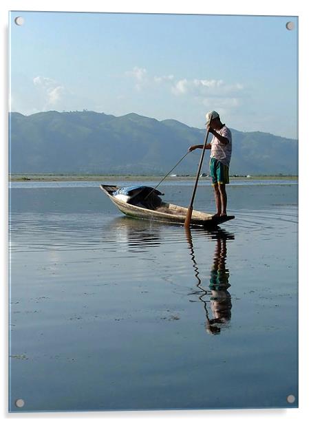 Early morning fisherman on Lake Inle Acrylic by Serena Bowles