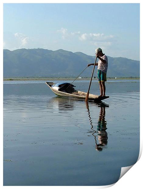 Early morning fisherman on Lake Inle Print by Serena Bowles