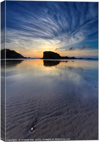 Cloud patterns over Perranporth Beach Canvas Print by Andrew Ray