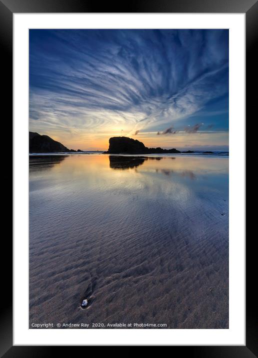 Cloud patterns over Perranporth Beach Framed Mounted Print by Andrew Ray