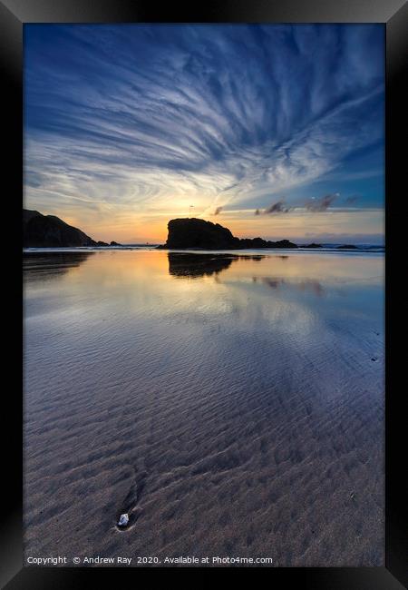 Cloud patterns over Perranporth Beach Framed Print by Andrew Ray
