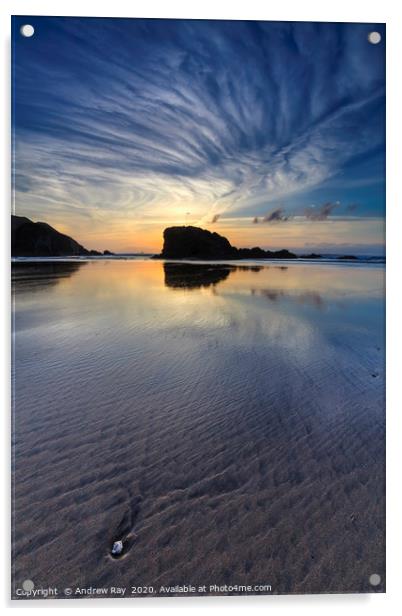 Cloud patterns over Perranporth Beach Acrylic by Andrew Ray