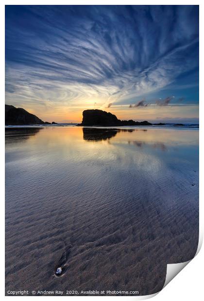 Cloud patterns over Perranporth Beach Print by Andrew Ray