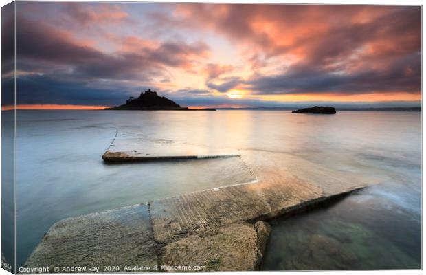 Slipway at sunset (St Michael's Mount) Canvas Print by Andrew Ray