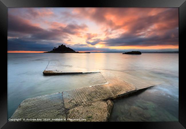Slipway at sunset (St Michael's Mount) Framed Print by Andrew Ray