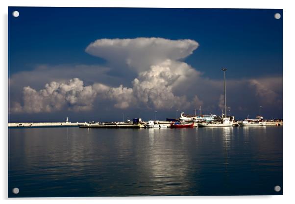 Zakynthos Harbour Cloudscape Acrylic by Jeremy Hayden
