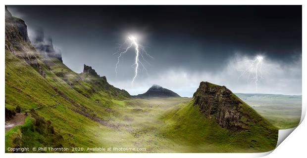 Lightning strikes over the Quiraing, Skye. Print by Phill Thornton