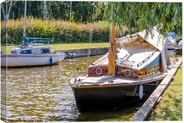 Traditional wooden sailing boat, Norfolk Broads Canvas Print by Chris Yaxley