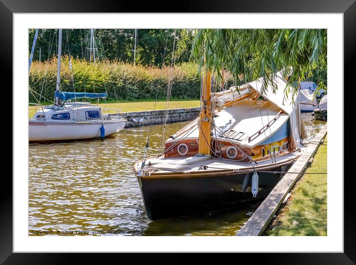 Traditional wooden sailing boat, Norfolk Broads Framed Mounted Print by Chris Yaxley