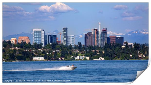 Bellevue Washington from Lake with Mountains Print by William Perry