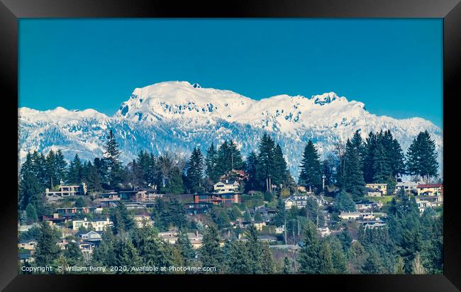 Snow Capped Mountains Bellevue Washington Framed Print by William Perry