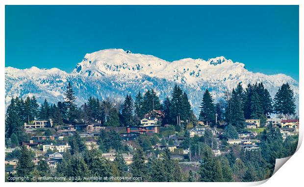 Snow Capped Mountains Bellevue Washington Print by William Perry