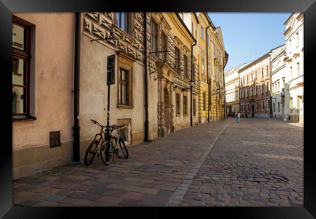A Bicycle and European architecture street view in Framed Print by Arpan Bhatia