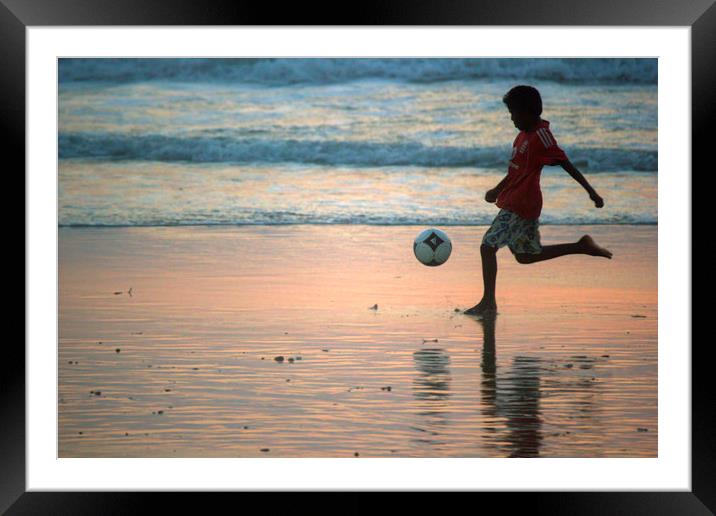 Kid playing in Goa beach Framed Mounted Print by Arpan Bhatia
