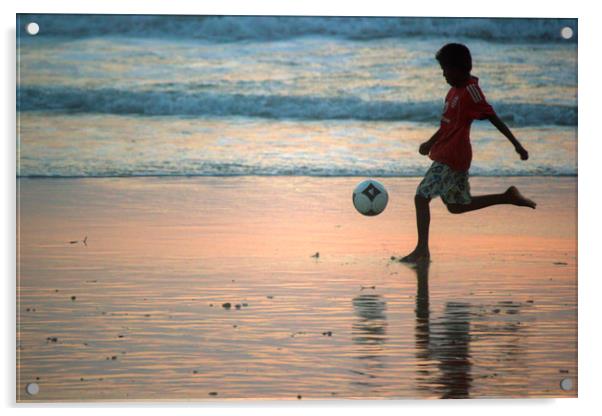Kid playing in Goa beach Acrylic by Arpan Bhatia
