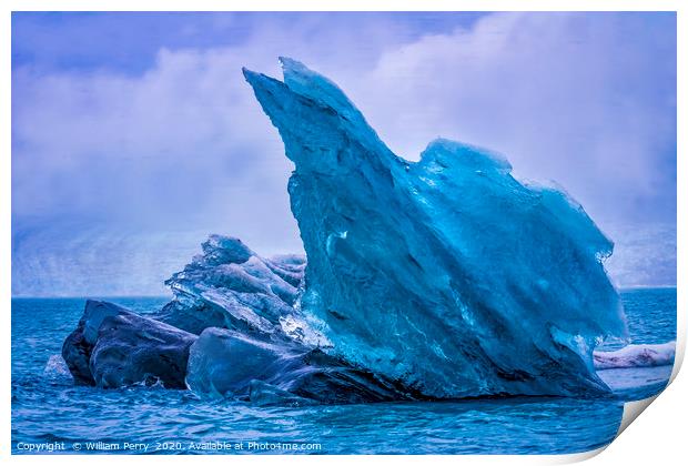 Blue Large Iceberg Jokulsarlon Glacier Lagoon Iceland Print by William Perry