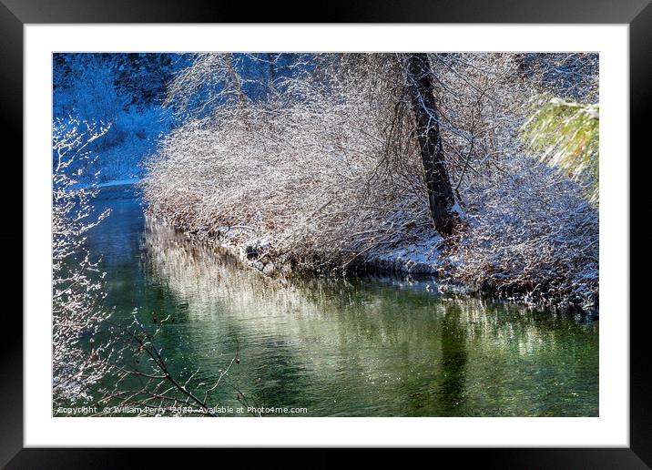 Winter Snow Wenatchee River Leavenworth Washington Framed Mounted Print by William Perry