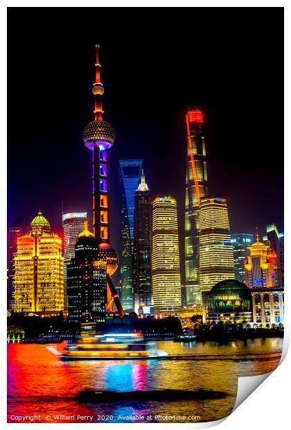 Pudong Skyscrapers Huangpu River Shanghai Night Print by William Perry