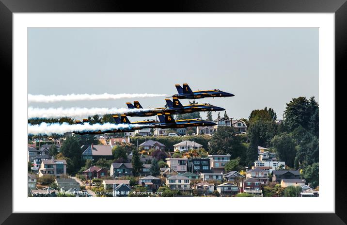 Blue Angels Close Flying Over Seattle Houses Washi Framed Mounted Print by William Perry