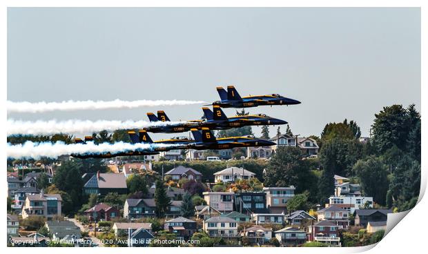Blue Angels Close Flying Over Seattle Houses Washi Print by William Perry