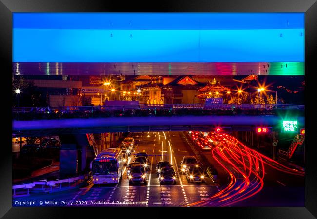 Blue Highway Traffic Shanghai China Framed Print by William Perry