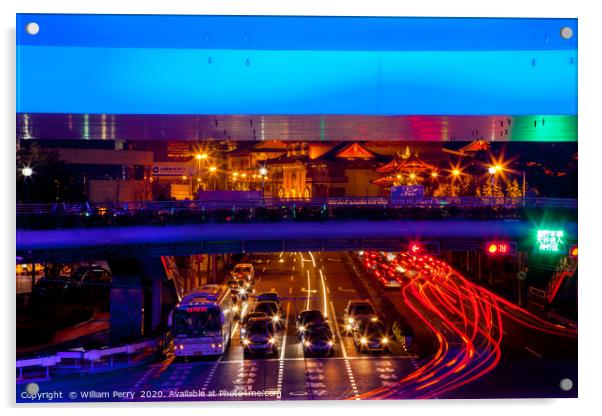 Blue Highway Traffic Shanghai China Acrylic by William Perry