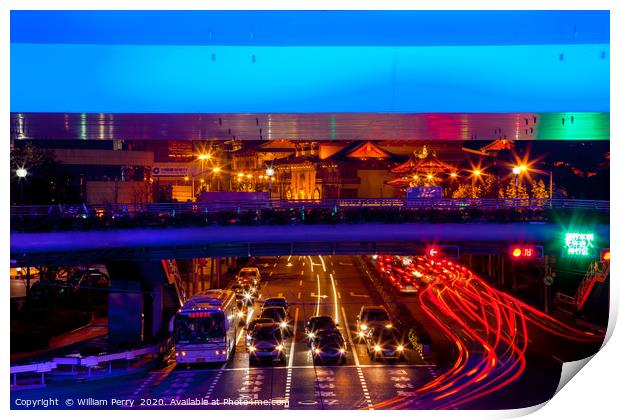 Blue Highway Traffic Shanghai China Print by William Perry