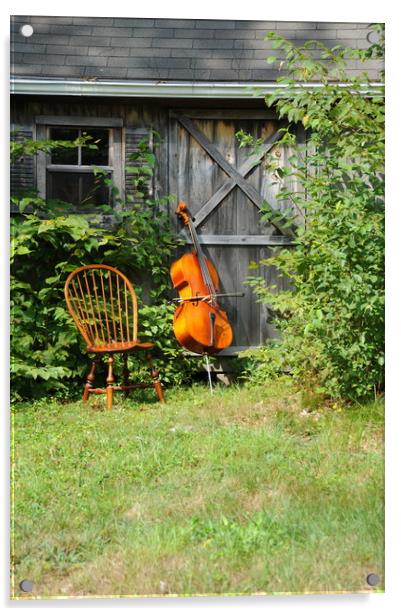 Cello and wooden chair. Acrylic by Dr.Oscar williams: PHD