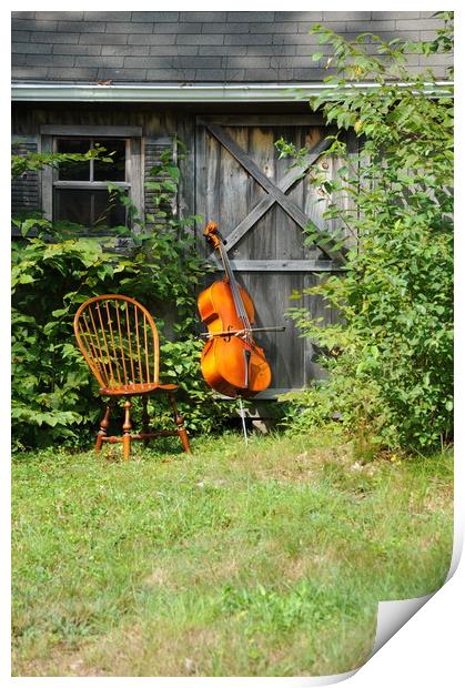 Cello and wooden chair. Print by Dr.Oscar williams: PHD