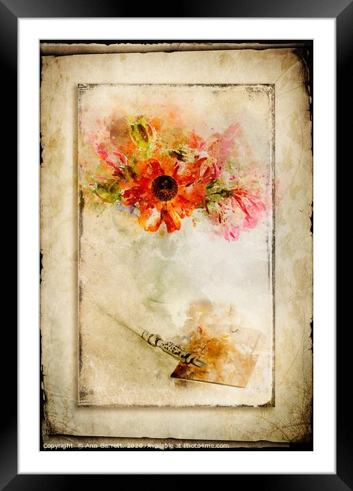Flowers and Pen Framed Mounted Print by Ann Garrett