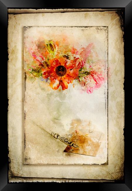 Flowers and Pen Framed Print by Ann Garrett