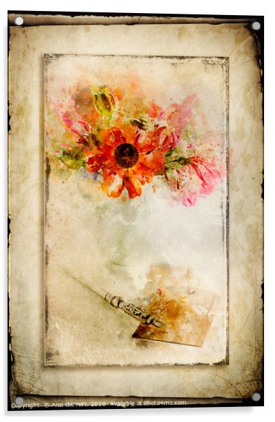 Flowers and Pen Acrylic by Ann Garrett