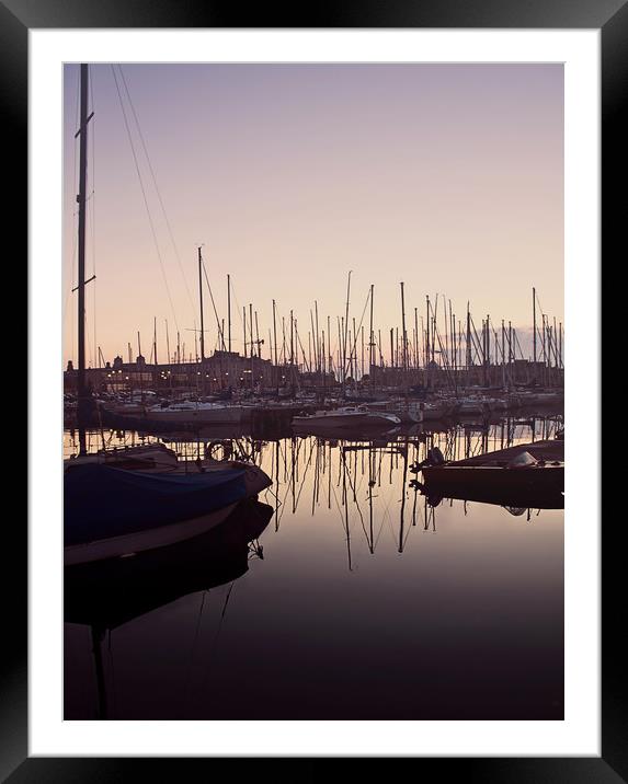 Twilight on the harbour with calm waters and boats Framed Mounted Print by Luisa Vallon Fumi