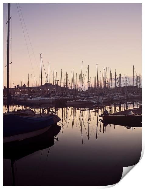 Twilight on the harbour with calm waters and boats Print by Luisa Vallon Fumi