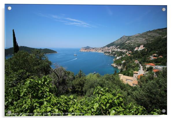 View over Dubrovnik and Lokrum island, Croatia  Acrylic by Carmen Green