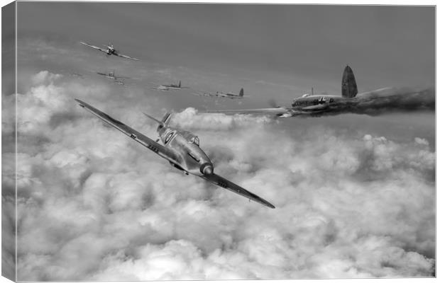Hurricanes attacking Heinkel head-on B&W version Canvas Print by Gary Eason