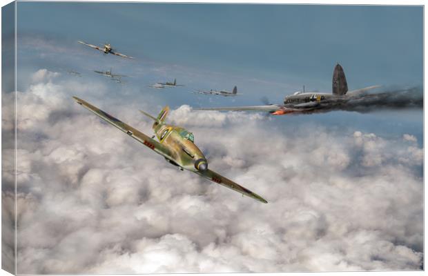 Hurricanes attacking Heinkel head-on Canvas Print by Gary Eason